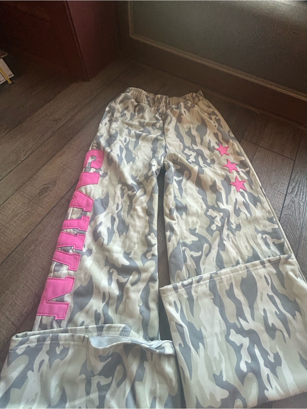 Wide Leg Camo Pants with Pink Accents